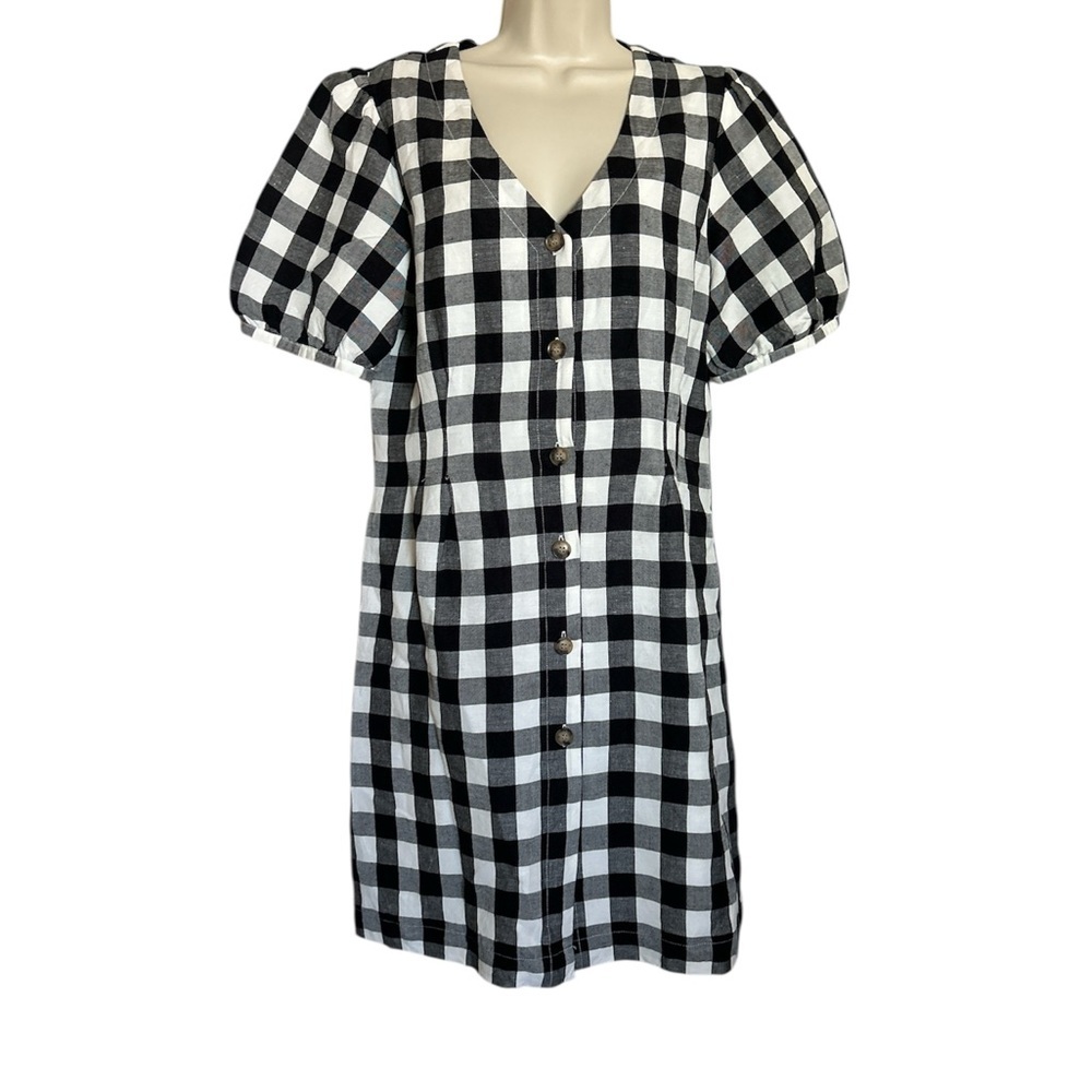 LOFT Black and White Plaid Midi Dress V Neck sz10 - Picture 4 of 11